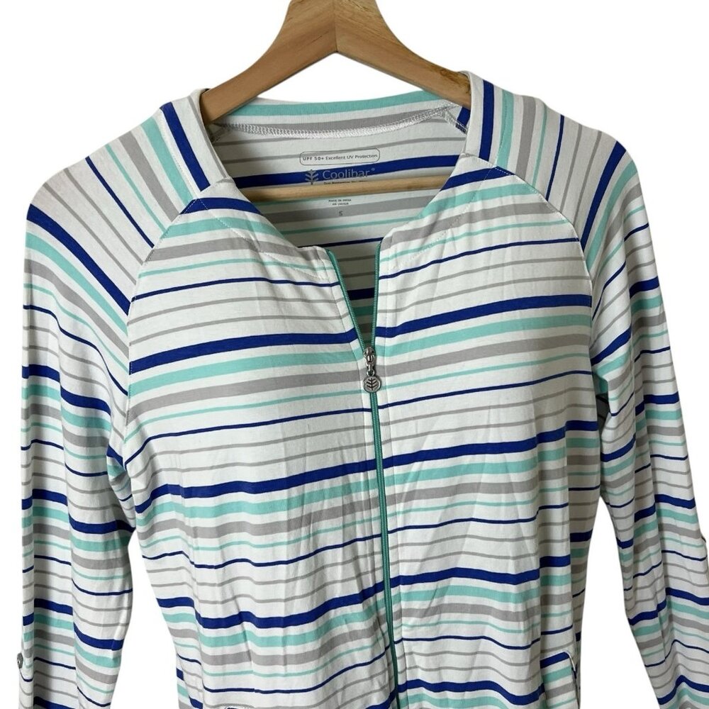 COOLIBAR Cabana Hightide Swim Coverup Small UPF 50+ Full Zip Jacket Stripes - Picture 5 of 12